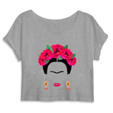 tee shirt crop top feministe frida kahlo Gris