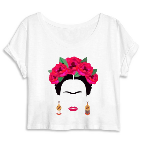 t-shirt crop feminist frida Blanc