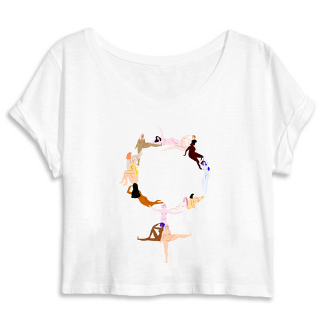 T-Shirt Crop Féministe Femme Nue Blanc