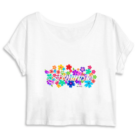 t shirt feministe crop top fleuri